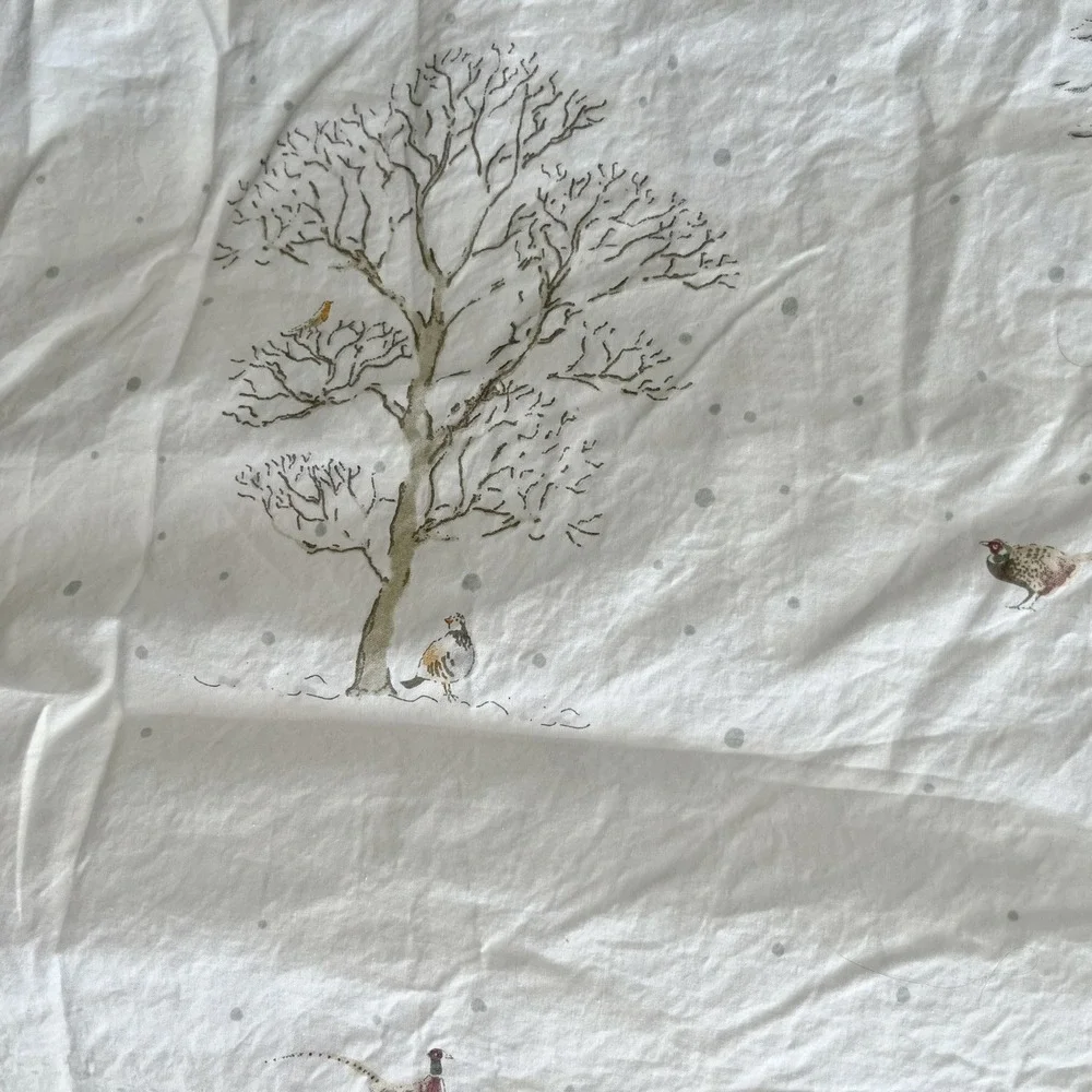 SOPHIE ALLPORT Queen Flat Sheet + Pillow Case Snowy Cottage Animals